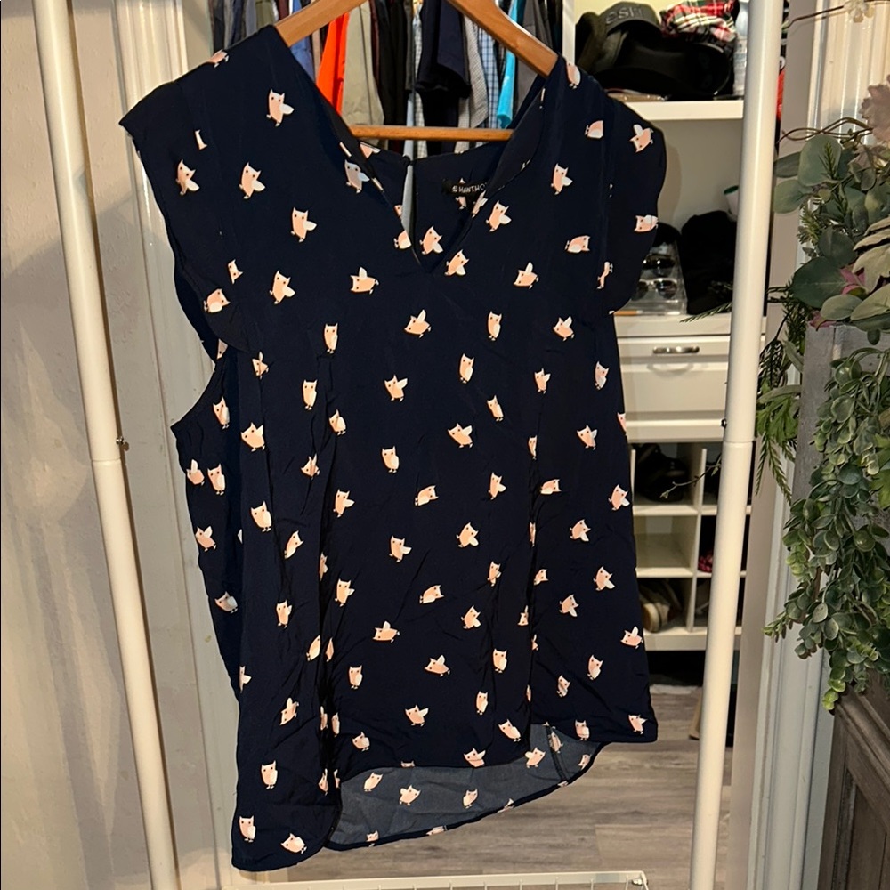 Women's Navy Blue Top with Pink Pattern